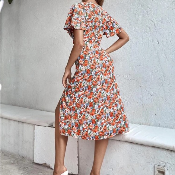 Boho floral tie front split dress - Picture 2 of 5